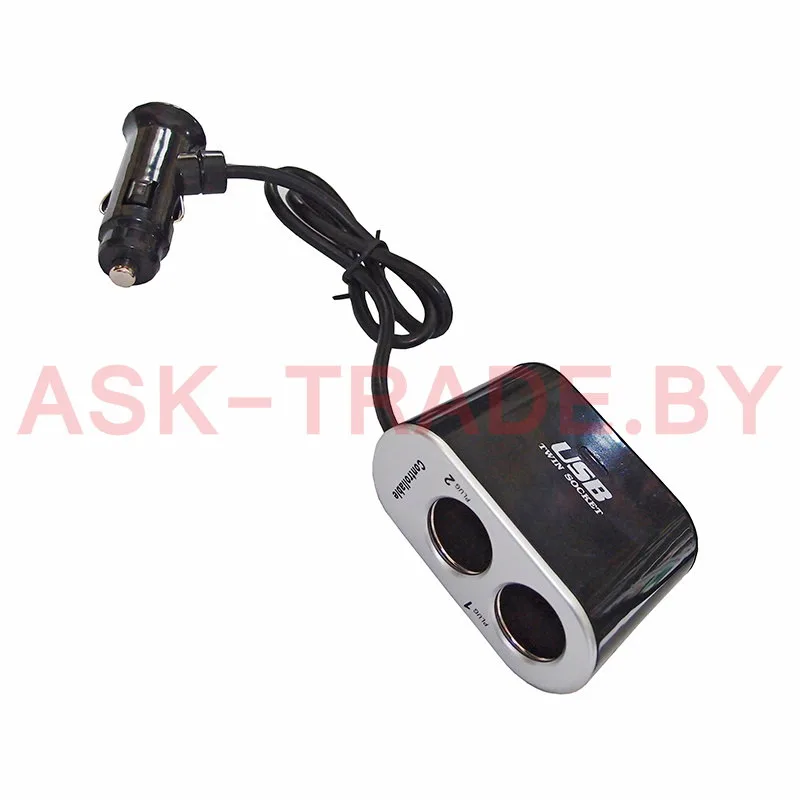 Разветвитель прикуривателя 301007 (2 розетки+1usb)